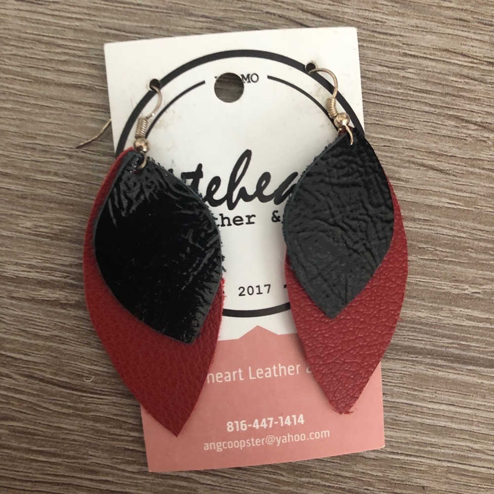 Black and red leather earrings